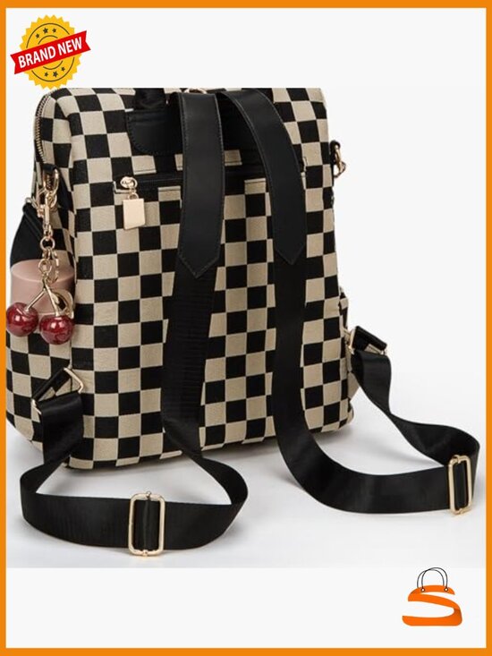 Vintage Checkered Backpack Purse - 2-in-1 Convertible Diaper Bag Work Travel